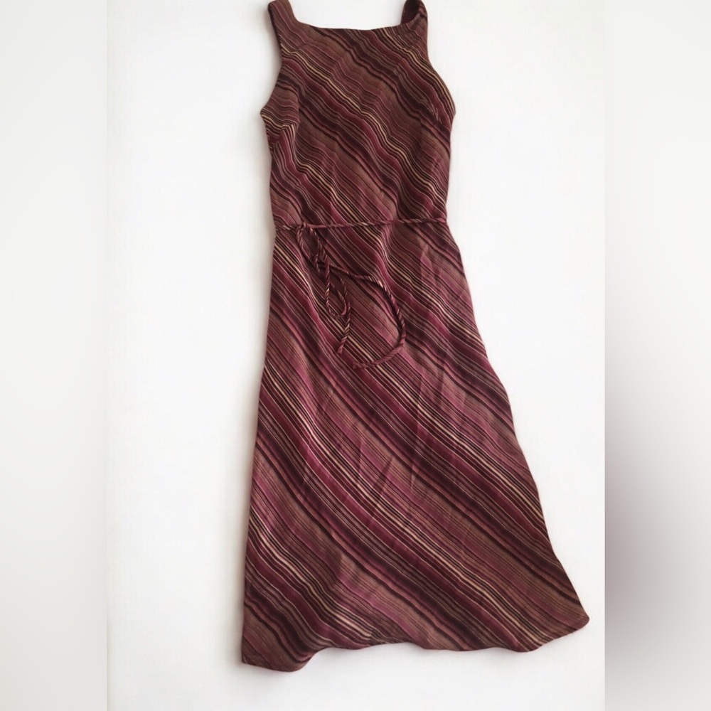 Sleeveless Striped Maxi Dress in Burgundy and Pink